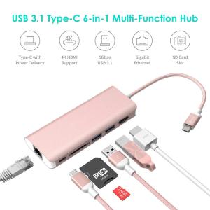 USB Type C Hub Ethernet and  adapter with SD Card Reader Power Charging 2 Type A Port for Apple Macbook pro&Windows