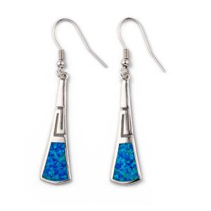 925 avec les boucles d'oreille grecques 925 de clé de méandre de Sterling Silver Blue Retro Opal avec Sterling Silver