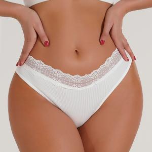 China Nylon Womens Underwears White Hi Cut Casual Brief Underpants Bikini Seamless Lace Panties supplier