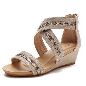 BS054 Wedge Heel Sandals Women Summer Non-Slip Word With Open Toe Roman Shoes Rear Zipper 39-42 Large Size Women'S Shoes