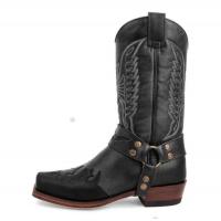 China Mid Length Embroidered Leather Boots With Buckle And Side Zipper For Warm Riding Boots on sale