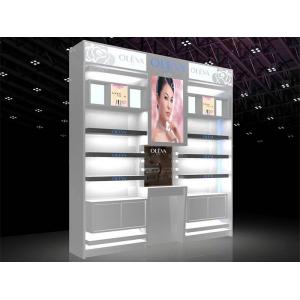 China LED Light Cosmetic Display Shelves Cosmetic Store Fixtures With Stoving Varnish Surface supplier