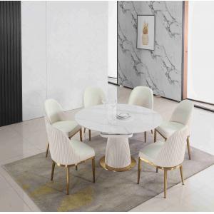 Extendable White Contracted Telescopic Dining Table Designs 6 Seater With Marble Top
