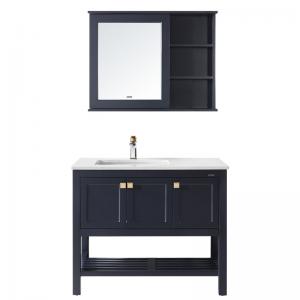 China Solid Wood Mirror Wash Basin Cabinet Matt Black Color For Bathroom supplier