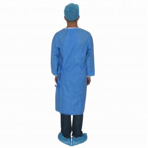 Non Woven Disposable Isolation Gown , Blue Surgical Gown Patient With Knit Cuff