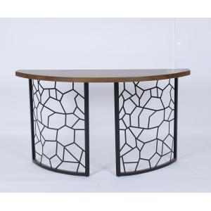 China Custom Curved Front Console Table With Wood Top And Decorative Iron Base supplier