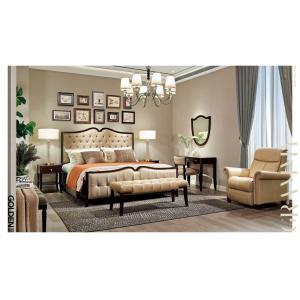 Leisure American style Bedroom furniture set of Leather Headboard bed with Solid wood dresser tables