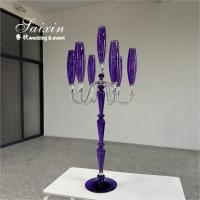 China Chic Wedding Centerpiece 7 Arms Purple Crystal Candelabra For Event Decor on sale