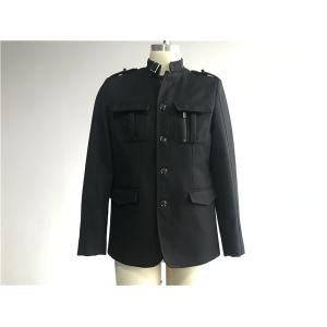 China Black Color Cavalry Twill Mens Medium Trench Coat 4 Pockets Button Through TW78639 supplier