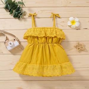 China Summer Soild Color Children's Dress Clothing Girls Sling Yellow Dress Children's Clothing Wholesale supplier