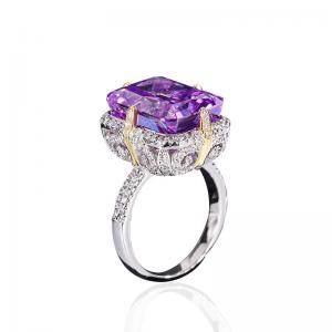 China Purple / Aqua Blue / Yellow Gemstone 925 Sterling Silver Zircon Bridal Engagement Ring supplier