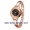 Ladies watch with golden metal band bracelet buckle and double circle case black