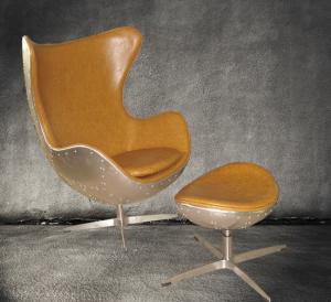 Retro Aluminium Metal Aviator Leather Egg Chair Cowhide For Sale