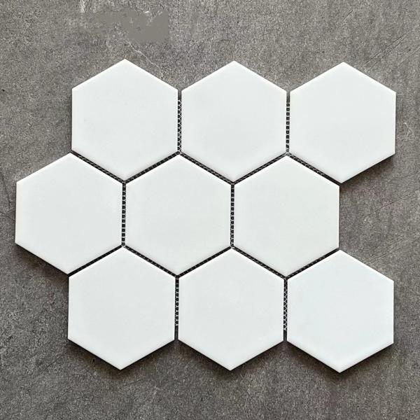 Modern Design Style Pure White Ceramic Hexagon Floor Tile with Honeycomb Glass Mosaic