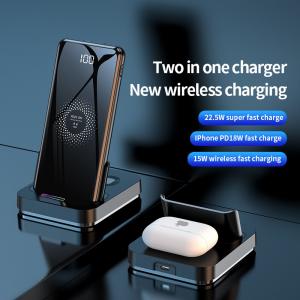 ABS Power Bank Battery Pack , Black 2 In 1 Wireless Charger 5V