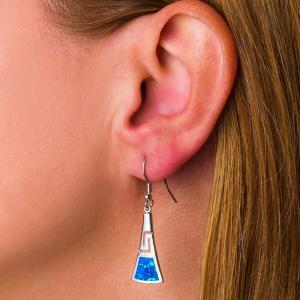 925 Sterling Silver Meander Modern Design Retro Blue Opal Greek Key Dangle Earrings Quality Jewelry