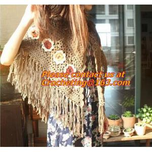 China Mexican print knitted open poncho with roll neck, Green Free Knitting Crochet Woman supplier