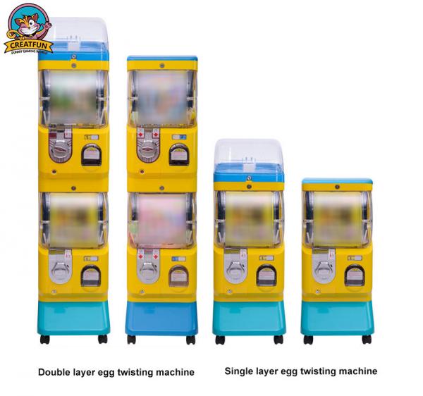 Yellow Bubble Gum Machine , Spiral Gumball Machine With Double Layer