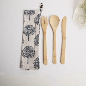 Bamboo Reusable Wooden Utensils Traditional Knife Fork Spoon Chopsticks Set