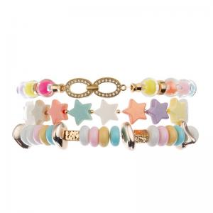 Teen Girl Plastic Star Beads Bracelet Rainbow Color With Infinite Metal Charm