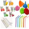 China Anti-Cutting Mouth Flexible Silicone Straw Metal Straw With Silicon Tip Sleeve Cleaning Brushes Set Reusable Silicone Dr wholesale