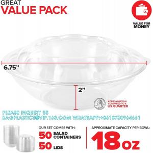 18oz Clear Plastic Salad Bowls With Lids Disposable (50 Pack) Mini Takeout Container Snap On Lid For Fruit Salads