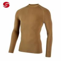 China Long Sleeve Brown Military Tactical Shirt Breathable Round Neck Shirt For Man on sale