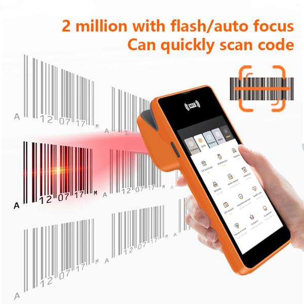 5.45Inch Portable Handheld Pos Machine Smart NFC Mobile Payment Terminal Orange Pos System with Camera Printer