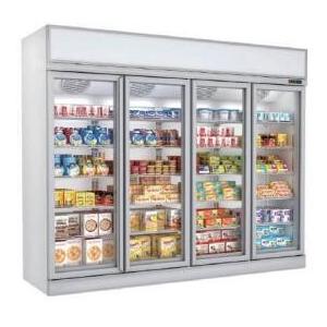 Commercial Glass Door Stand Up Freezer 4 doors 3200L R404a Air Cooling