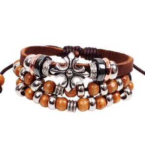 Bohemia retro cross charm leather strands bracelets