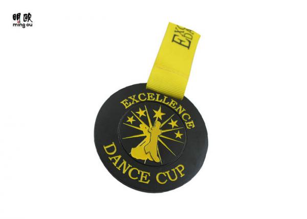 Dance Cup Personalized Custom Award Medals Black Finishing Yellow Ribbon