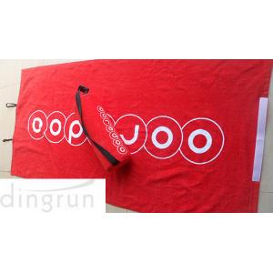 China Red Luxurious Velour Custom Printed Beach Towels Attached Foam Pillow / Carry Strap supplier