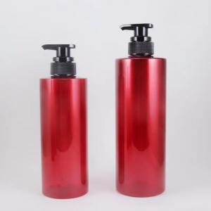 China Customizable Plastic Shampoo Pump Bottle 300ml 750ml PET Red Round Flat Shoulder Wash supplier