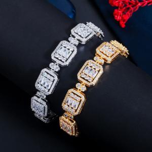 China Luxury Stackable Statement Gold Bangle for Women Wedding Cubic Zircon Crystal CZ Dubai Silver Plated Bracelets Bracelet supplier