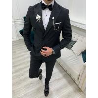 China Forte Black 3pc Tuxedo Suit Slim Fit Double Breasted Peak Lapel Tuxedo on sale
