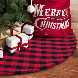 Christmas Tree Skirt Red and Black Plaid Buffalo Double Layers Checked Deco for Holiday Party Mat Xmas Ornaments