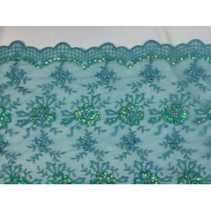 China Green Scalloped Beaded Lace Fabric By The Yard For Wedding Bridals / Gowns wholesale