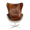 Vintage Top Grian Real Leather Office Desk Chair Aluminium Back Metal Base