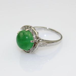 925 Sterling Silver Ring 11mm Round Green Jade Cubic Zirconia(F03)