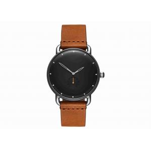 Tan leather wrist watch japan movt quartz watch stainless steel bezel