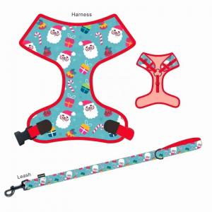 Adjustable Christmas Dog Harness And Leash Breathable Polyester Dog Harness