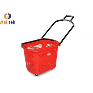 Aluminum Handle PU Wheels Rolling Shopping Baskets For Supermarket