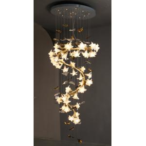 Glass Flower Pendant Chandelier Lights With Copper Ceramic Stair Hanging Lamp