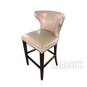 China Solid Wood Modern Leather Counter Stool Chairs High Bar With Wooden Back supplier