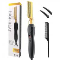 China Experience Luxury Styling with Flat Iron Heated Hotcombs hot comb - Gold black on sale