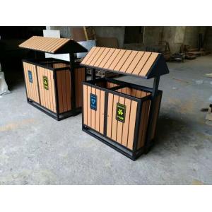 China Outdoor Playground Equipments Imitative Wood Garbage Double Dustbin supplier