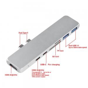 2018 Aluminum Thunderbolt 3 USB-C Hub USB Driver 7 Ports Dual Type C Hub 4K Type C Docking for MacBook Pro 13''15'