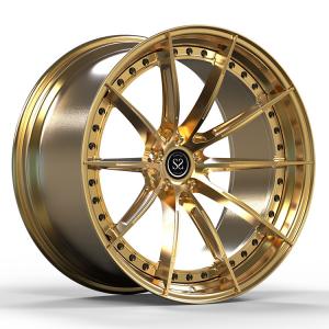 22x10.5 5 X112 Custom 2-PC Rims Bolt Pattern Gold Polished Barrel + Brushed Disc