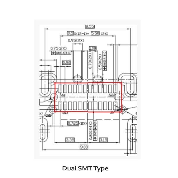 Foxconn USB Type C Connector UT12113116067H,20G,Dual SMT, Center Heigh 1.53mm, Product Photos