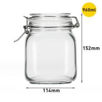 China Round Square Clear Mason Bottle Glass Seal Jar With Metal Hinge Clip Lid on sale